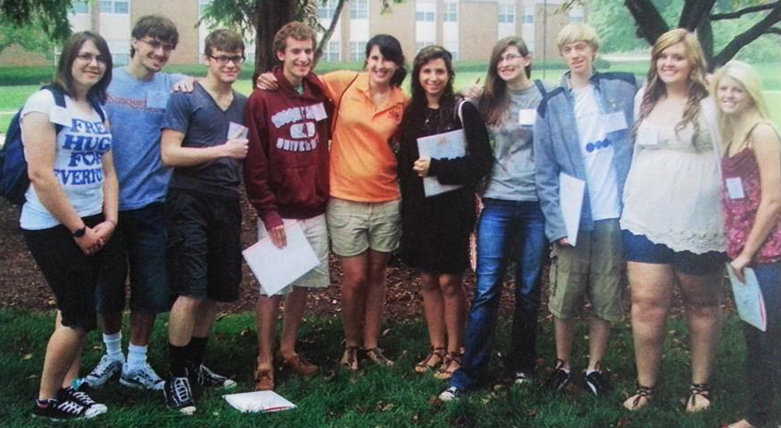 Evan (forth from left) on his first day of college waaaay back in 2011.